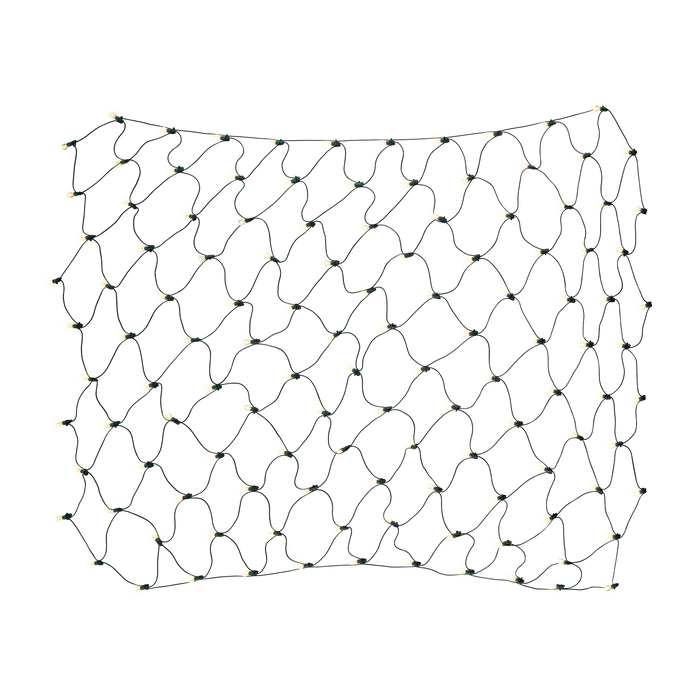 Warm white frosted-lens LED net lights on green wire