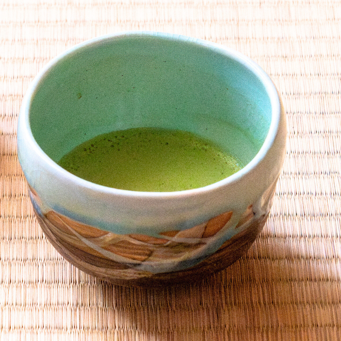 Matcha bowl (Chawan) Blue flow glaze style