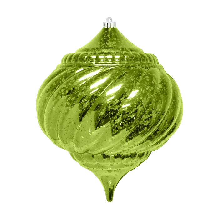 Light Green Mercury Onion Ornament featuring a ribbed onion shape, mottled mercury finish, pointed drop, and silver hanging cap.