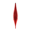 Red Mercury Oval Drop Ornament featuring an elongated teardrop shape, mottled mercury finish, pointed ends, and a silver hanging cap.