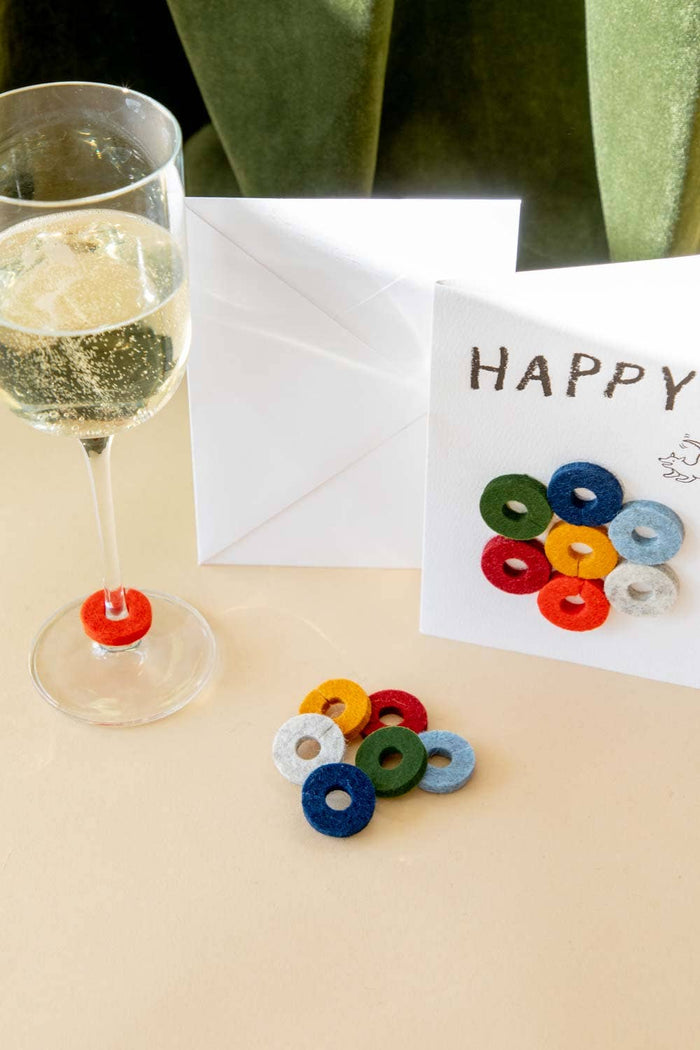 Merino Wool Felt Wine Marker "Happy!" Note Card - Nested Designs