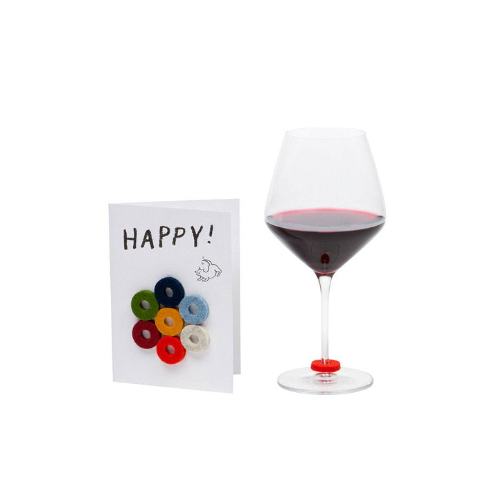 Merino Wool Felt Wine Marker "Happy!" Note Card - Nested Designs