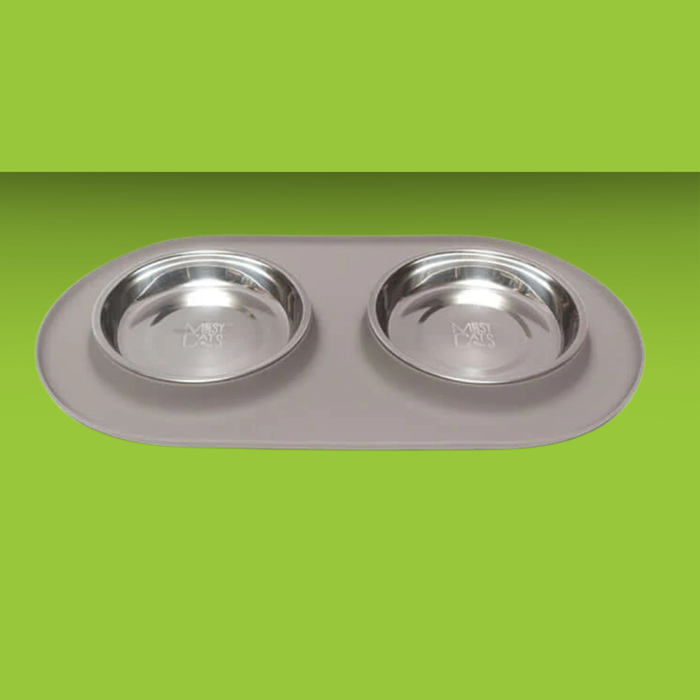 Messy Cats Double Feeder Grey