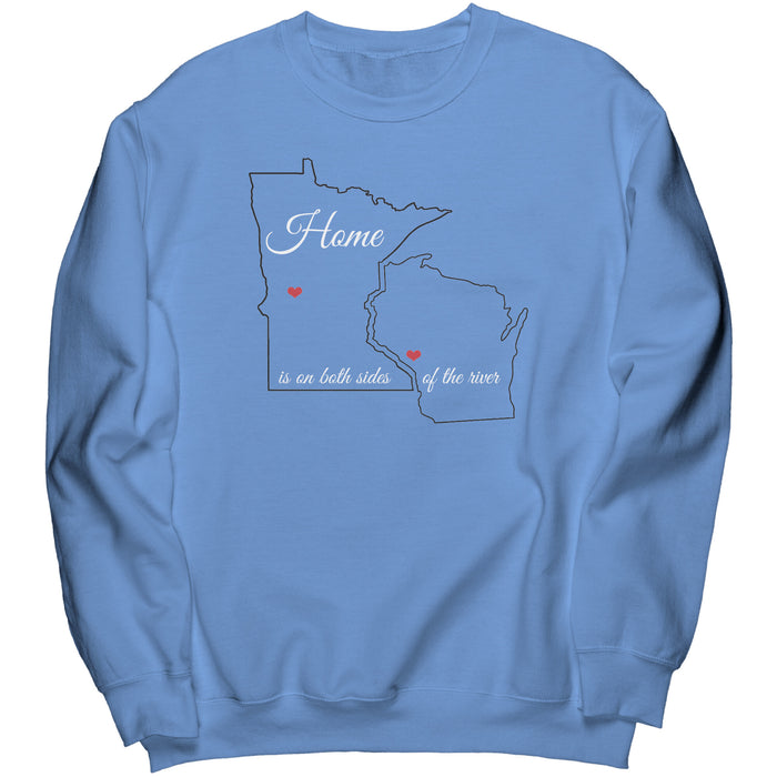 Midwest MN WI River Home Unisex Crew, Black Outline