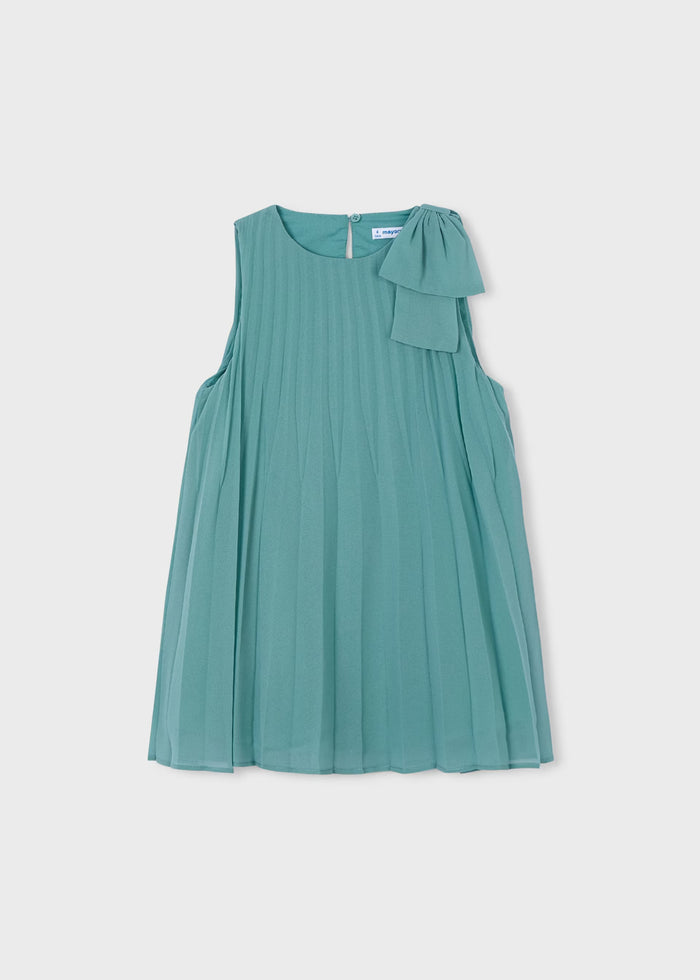 Mint Green Pleated Shoulder Bow Dress