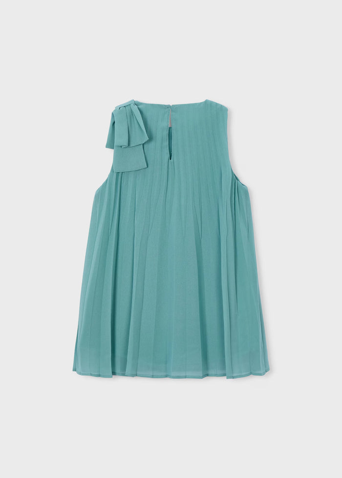 Mint Green Pleated Shoulder Bow Dress