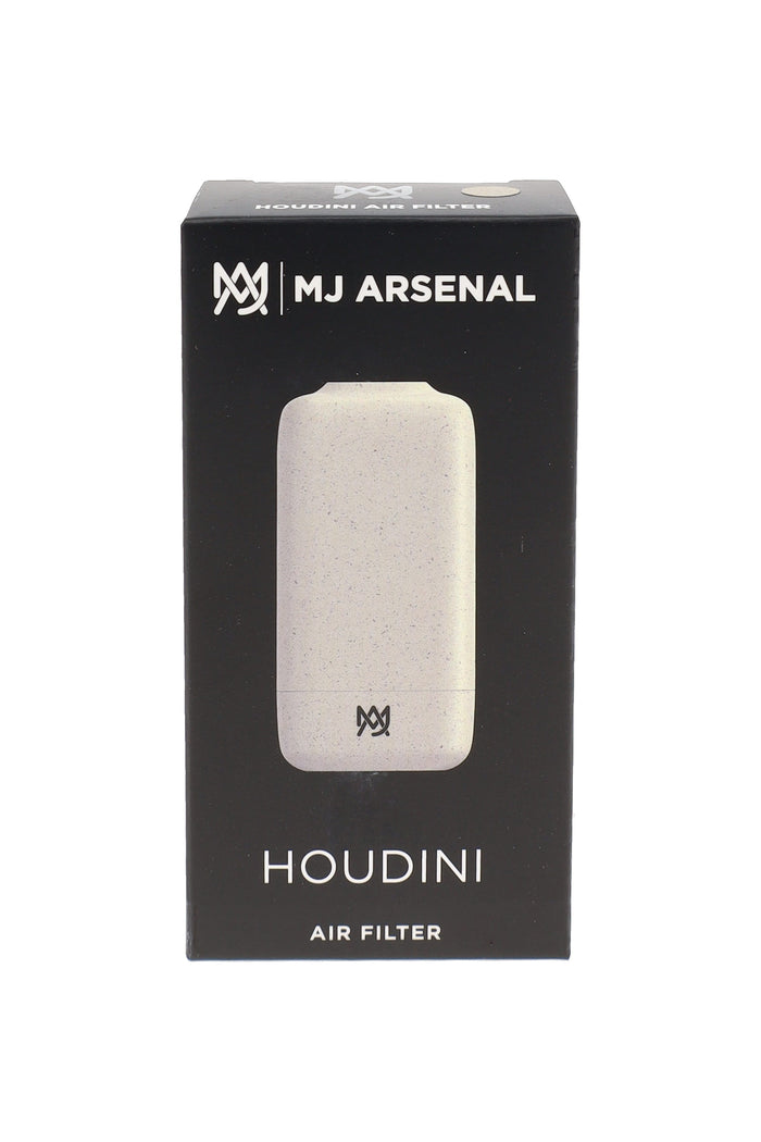 MJ Arsenal Houdini smoke filter in retail box with white speckled body shown in front product view