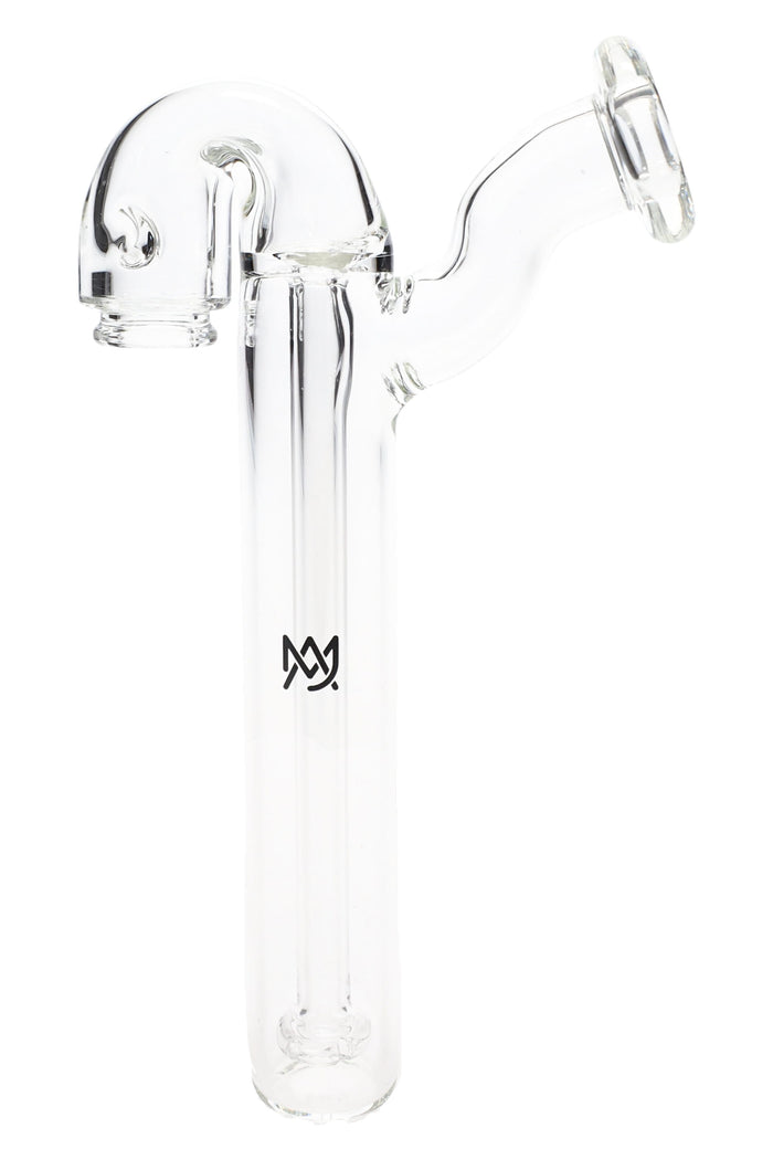 Clear MJ Arsenal Sidecar Pivot glass top with elongated condenser tube and angled side mouthpiece, compatible with Pivot dab pen, on white background.