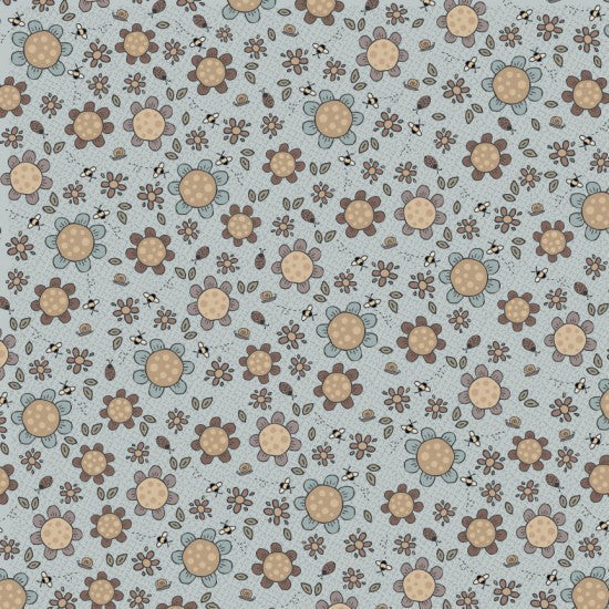 Moonflower Wideback 78900-1 - blue cotton fabric with flowers and bees scattered over