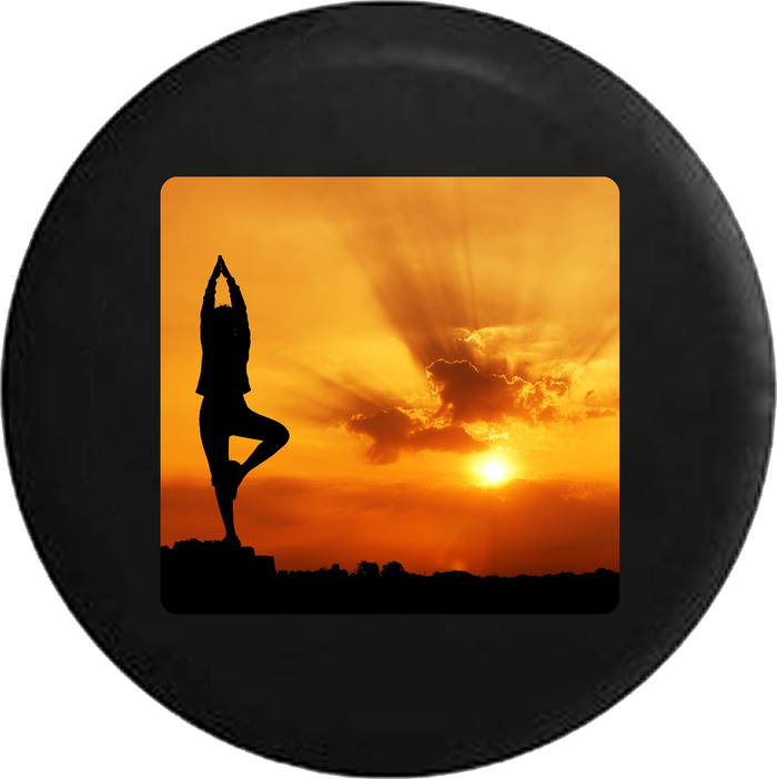 Namaste Yoga Pose Relaxation Sunset Sunrise Jeep Camper Spare Tire Cover BLACK-CUSTOM SIZE/COLOR/INK- R154 - TireCoverPro