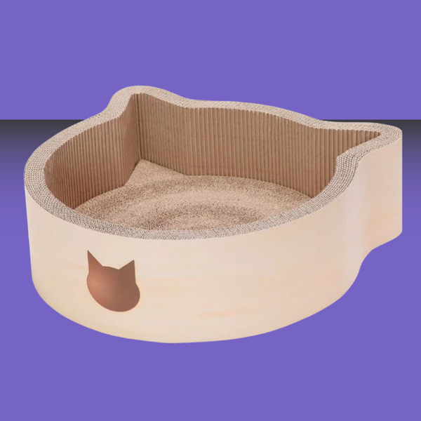 Necoichi Cat Head Shaped Scratcher Bed Birch