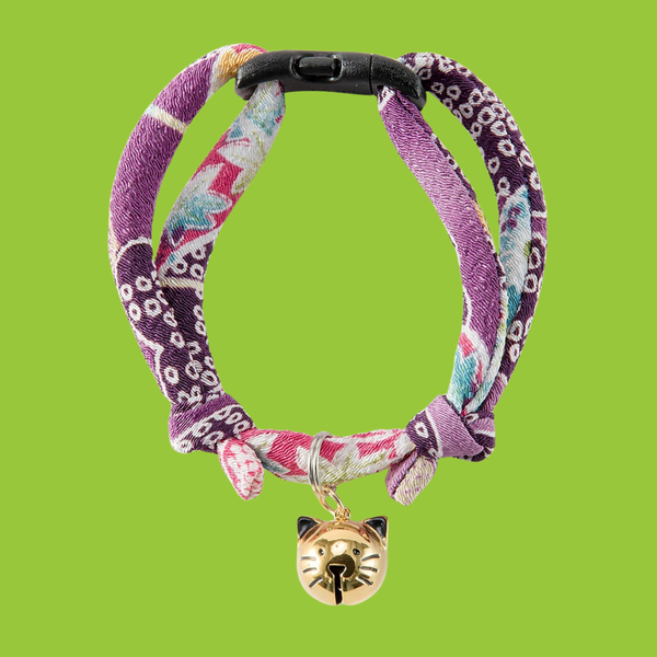 Necoichi Chirimen Hanabi Fireworks Cat Collar Purple