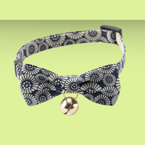 Necoichi Kiku Ribbon Bow Tie Cat Collar Navy