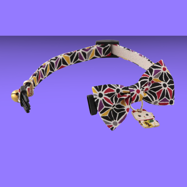 Necoichi Lucky Cat Charm Bow Tie Cat Collar Black