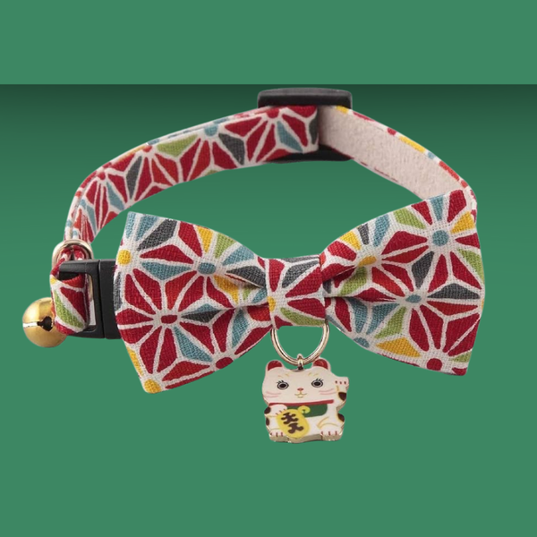 Necoichi Lucky Cat Charm Bow Tie Cat Collar Red