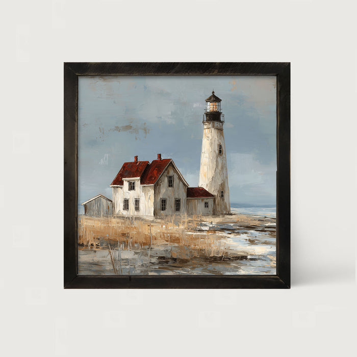 Ocean Island - Lighthouse with Red Roof - Framed Art