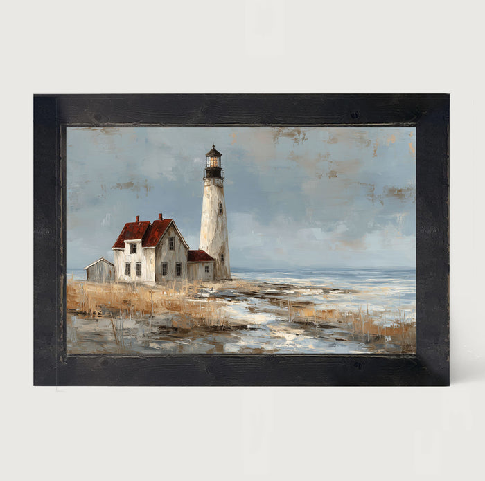 Ocean Island - Lighthouse with Red Roof - Framed Art