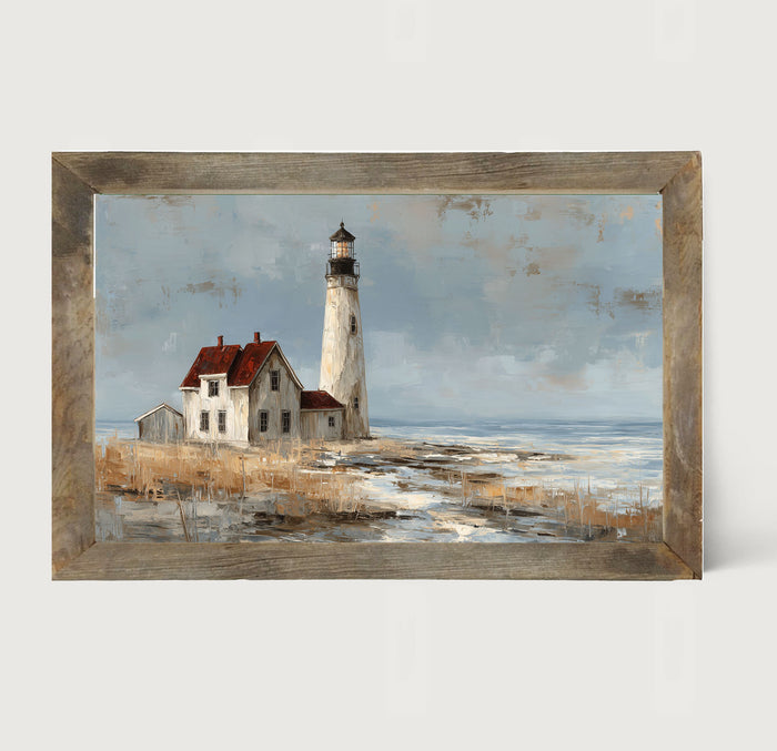 Ocean Island - Lighthouse with Red Roof - Framed Art