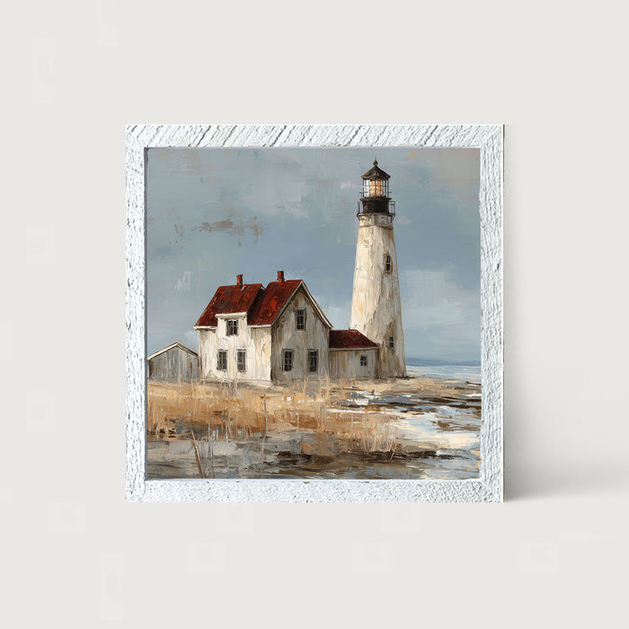 Ocean Island - Lighthouse with Red Roof - Framed Art