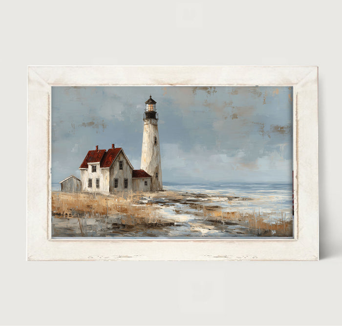 Ocean Island - Lighthouse with Red Roof - Framed Art