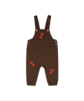 one piece embroidered badge long overalls - chocolate