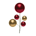Red and gold ornament pick featuring five candy apple ornaments on branching stems.