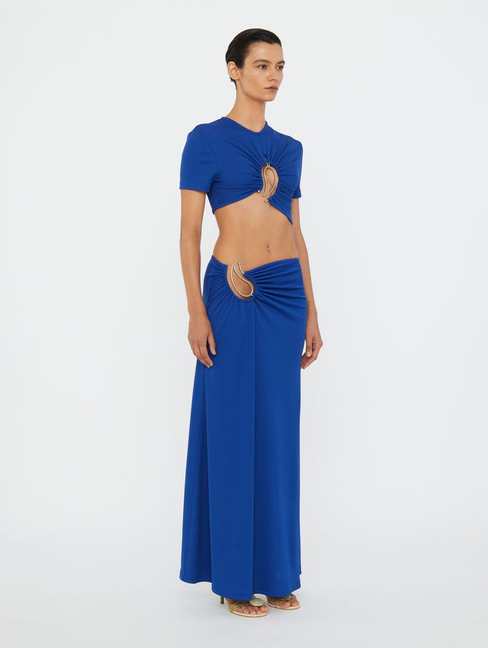Paisley Ruched Skirt in Blue