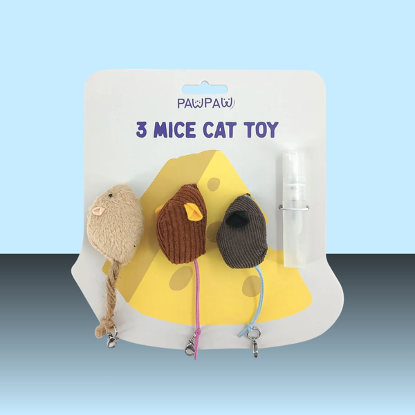 Paw Paw Felt Mice 3 Pack with Catnip Spray