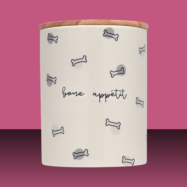 Pearhead Ceramic Treat Jar with Wooden Lid Bone Appétit