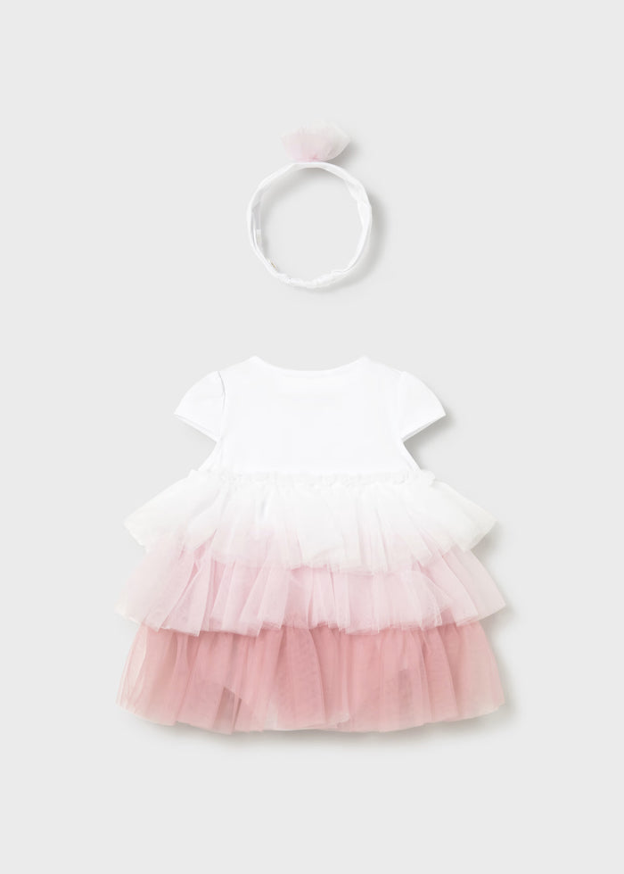 Pink Tulle Tiered Bodysuit Dress & Headband