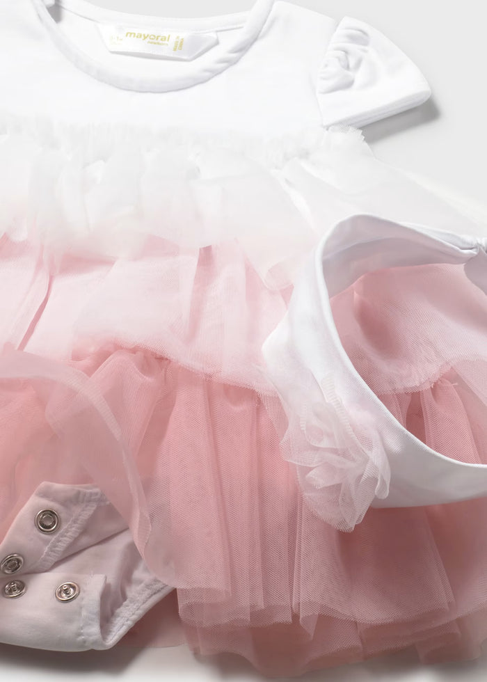 Pink Tulle Tiered Bodysuit Dress & Headband