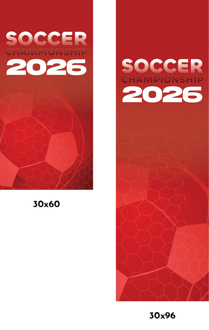 Two red banners with 'Soccer Championship 2026' text and soccer ball graphics on a white background.
