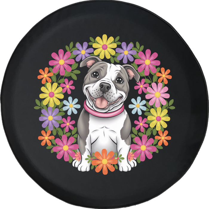 Pretty Flower Pittie Dog Pitbull Lover  - Spare Tire Cover