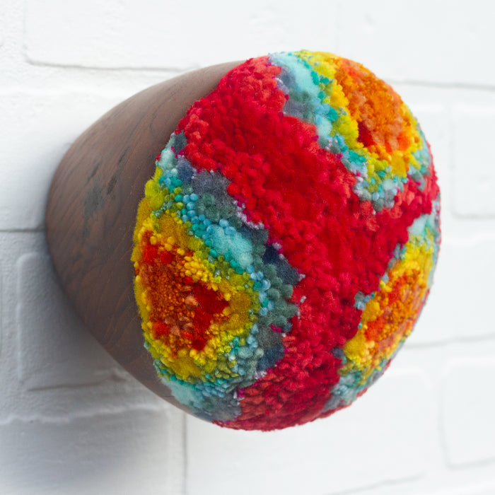Puff Sculpture in Vintage Teak Frame | Rainbow