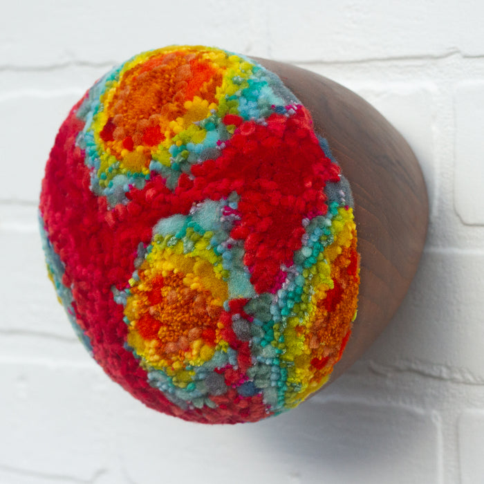 Puff Sculpture in Vintage Teak Frame | Rainbow