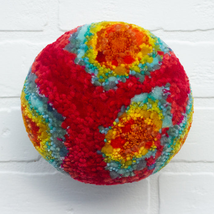 Puff Sculpture in Vintage Teak Frame | Rainbow