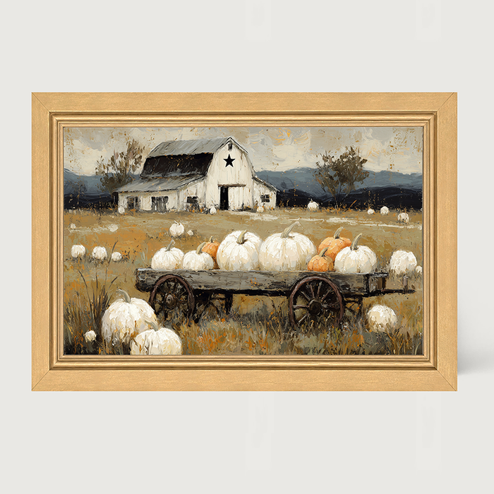 Pumpkin Wagon near Barn - Framed Art