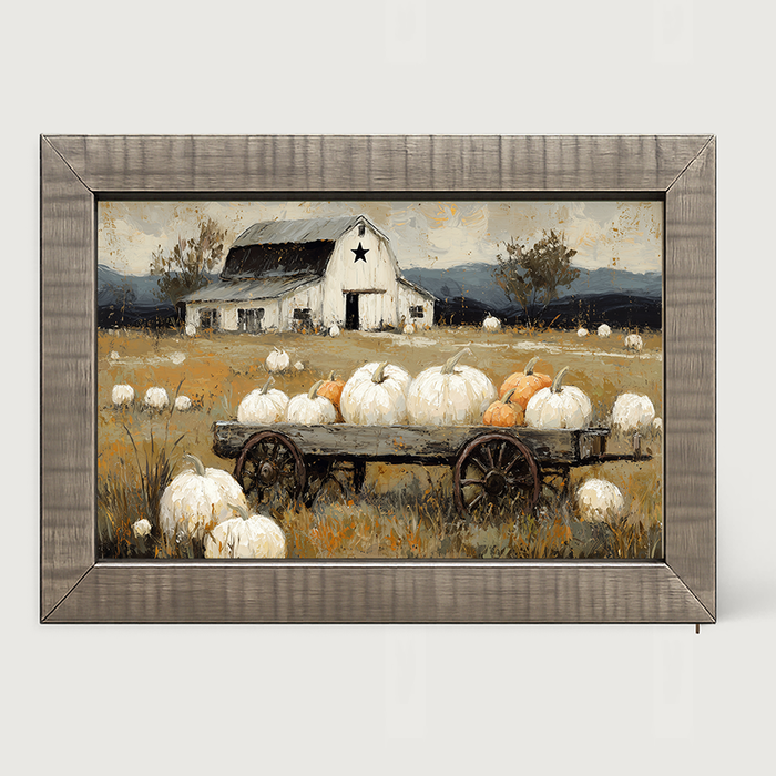 Pumpkin Wagon near Barn - Framed Art