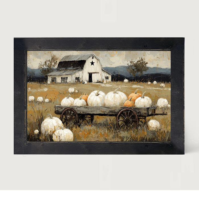 Pumpkin Wagon near Barn - Framed Art