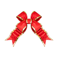 Red Structural Bow with Gold Trim featuring oversized loops, layered tails, and a bright satin finish.