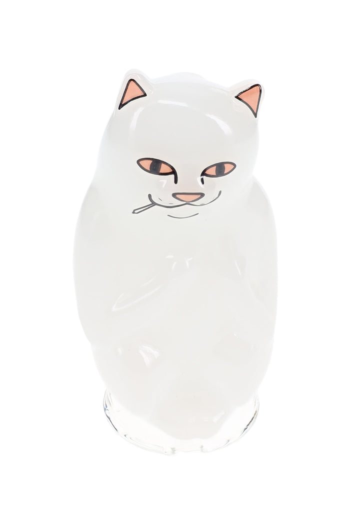 Front view of white High Nermal cat Puffco Peak top with printed eyes and ears, character-style replacement glass