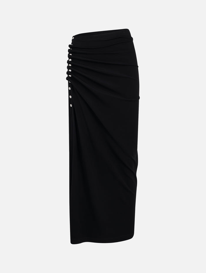 Ruched Midi Skirt in Black