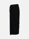 Ruched Midi Skirt in Black