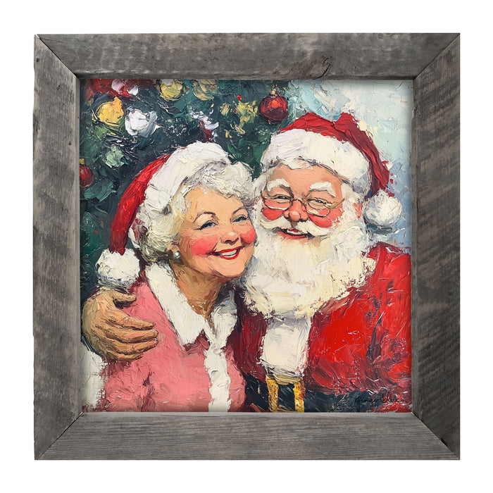 Santa and Mrs. Claus Smiling near Tree - Framed Art