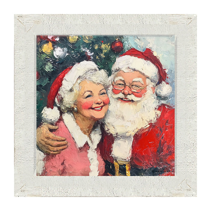 Santa and Mrs. Claus Smiling near Tree - Framed Art