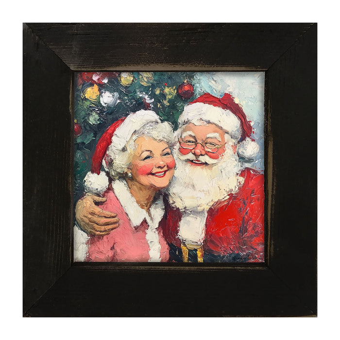 Santa and Mrs. Claus Smiling near Tree - Framed Art