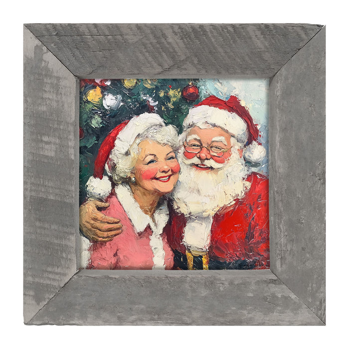 Santa and Mrs. Claus Smiling near Tree - Framed Art