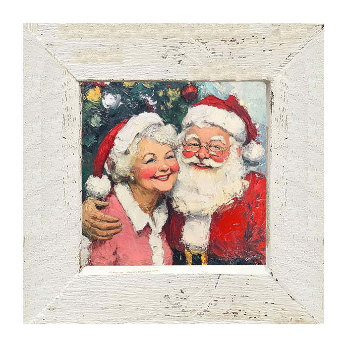 Santa and Mrs. Claus Smiling near Tree - Framed Art