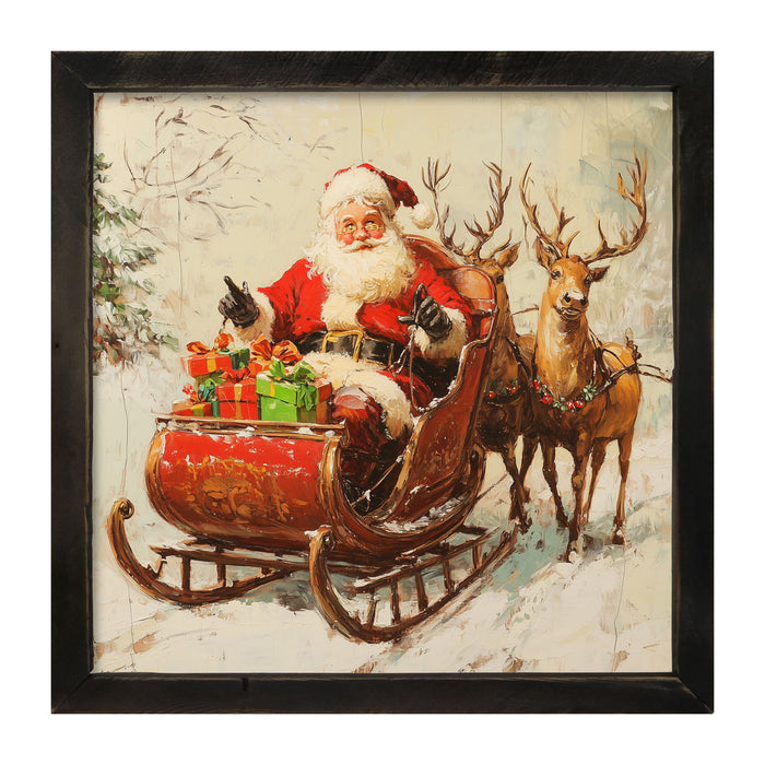 Santa in Sleigh - Framed Art