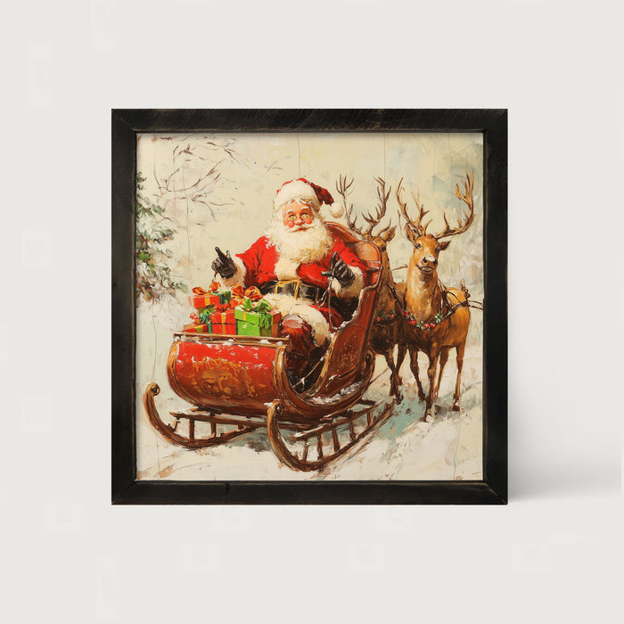 Santa in Sleigh - Framed Art